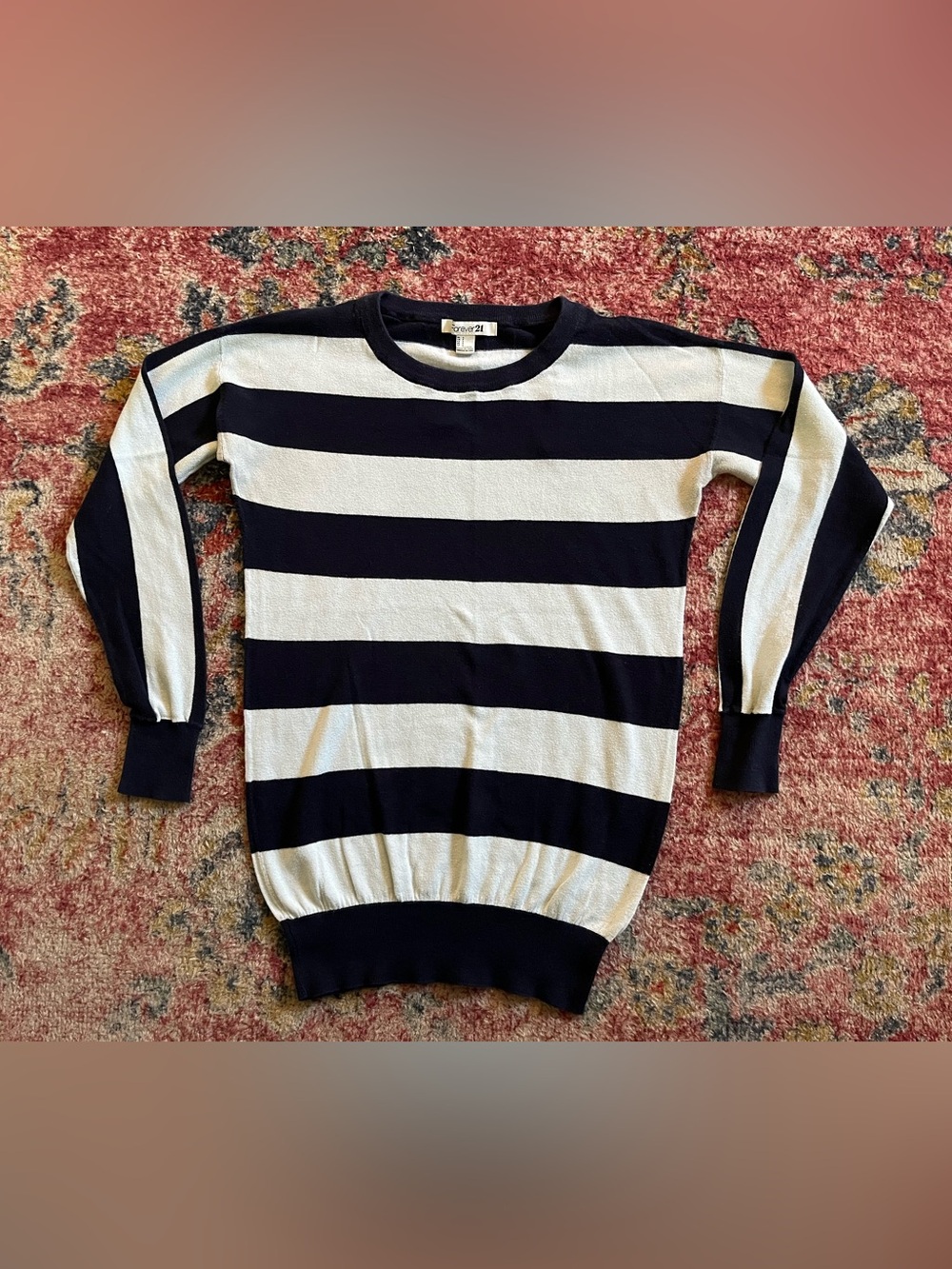Forever 21 Women’s Navy & Light Blue SailorStriped Crewneck Sweater Dress size S